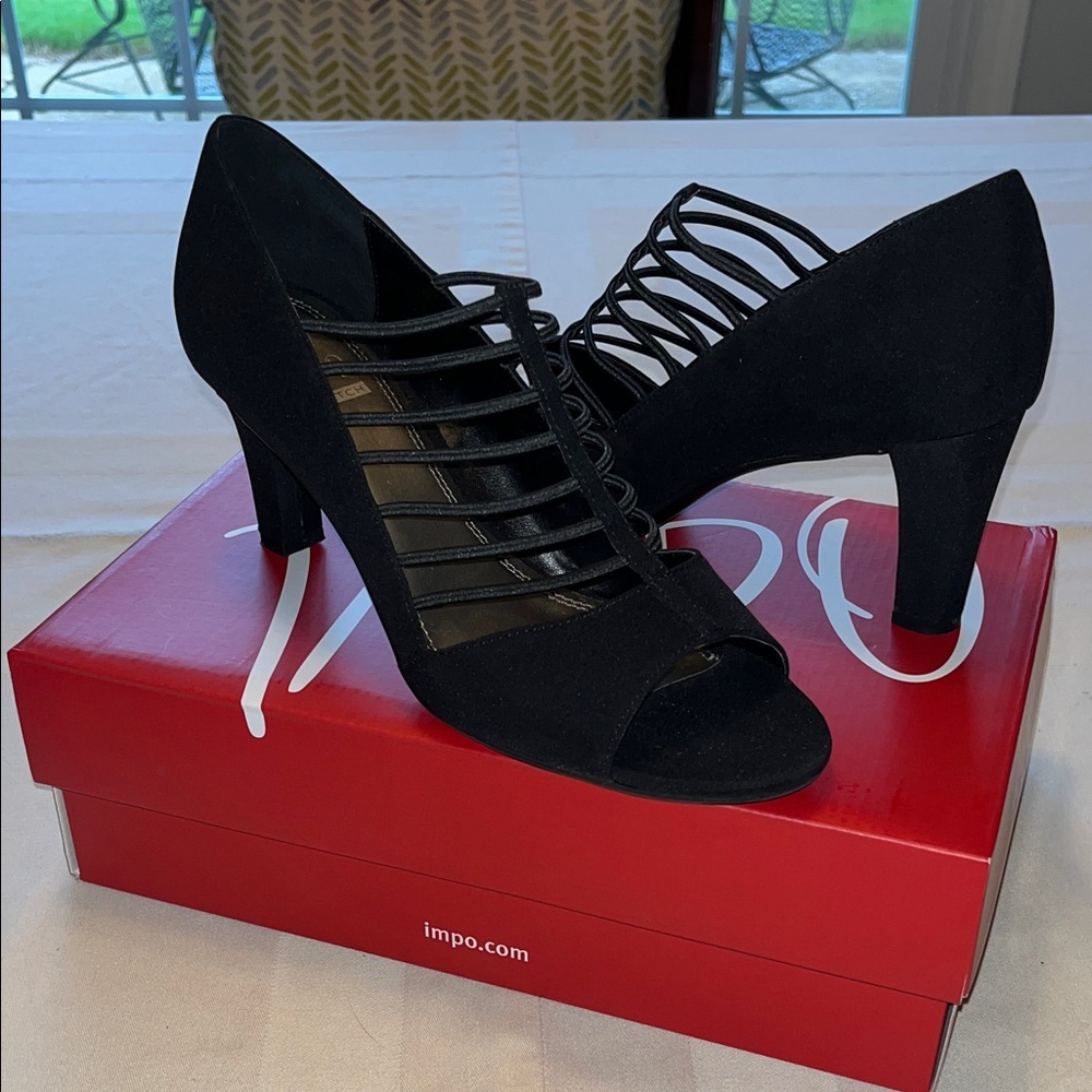 Impo Black Stretch Strappy Women's Heels